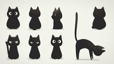 Black cat minimalist wallpaper design file showing elegant feline silhouettes pattern