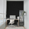 Black leather wallpaper creating luxury atmosphere in modern living room