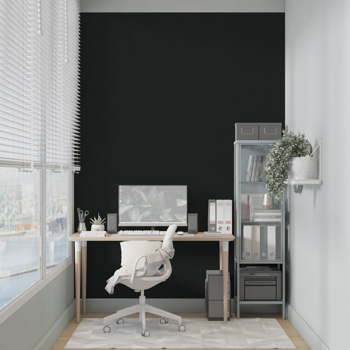 Master bedroom with sophisticated black wall design creating cozy atmosphere