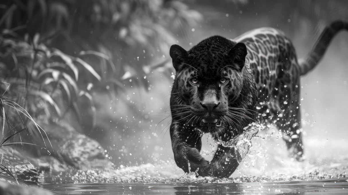 Black panther wallpaper design file showing detailed water splash effect and dramatic pose