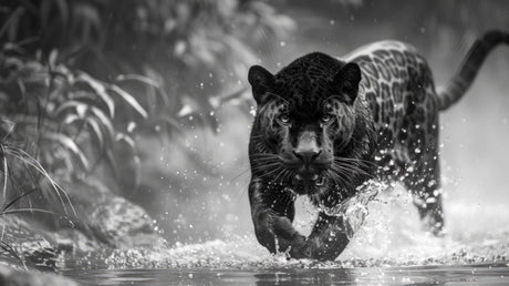 Black panther wallpaper design file showing detailed water splash effect and dramatic pose