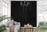 Elegant black wood mural in master bedroom with ambient lighting