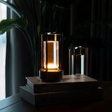 Modern Industrial Table Lamp  Glass Cylinder Metal Frame Design - Detailed view