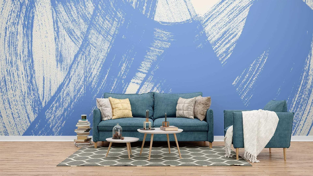 Abstract Mural Wallpaper | Dynamic Blue Brushstroke Design