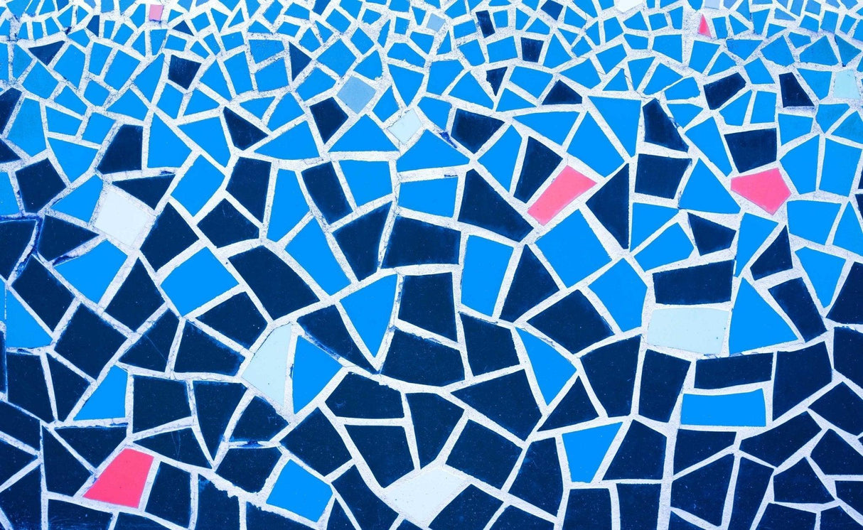 Mosaic Mural Wallpaper | Blue Geometric Pattern With Pink Accents