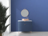 Navy blue wallpaper creating a sophisticated backdrop in a contemporary home office setup