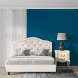 Blue wall covering in dining room with natural lighting