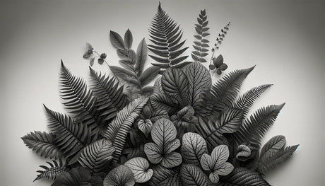 Black and white fern wallpaper design file showing detailed botanical pattern and texture