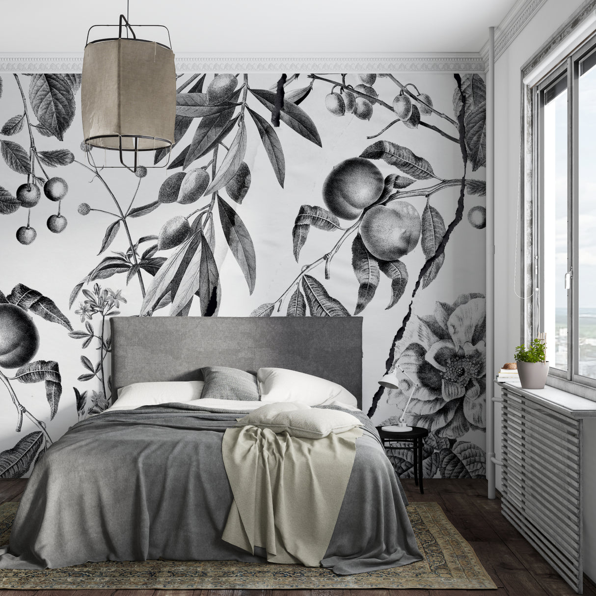 Botanical wall mural bringing nature art to home office space
