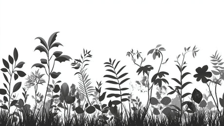 Black and white garden silhouettes design file showing intricate botanical pattern detail
