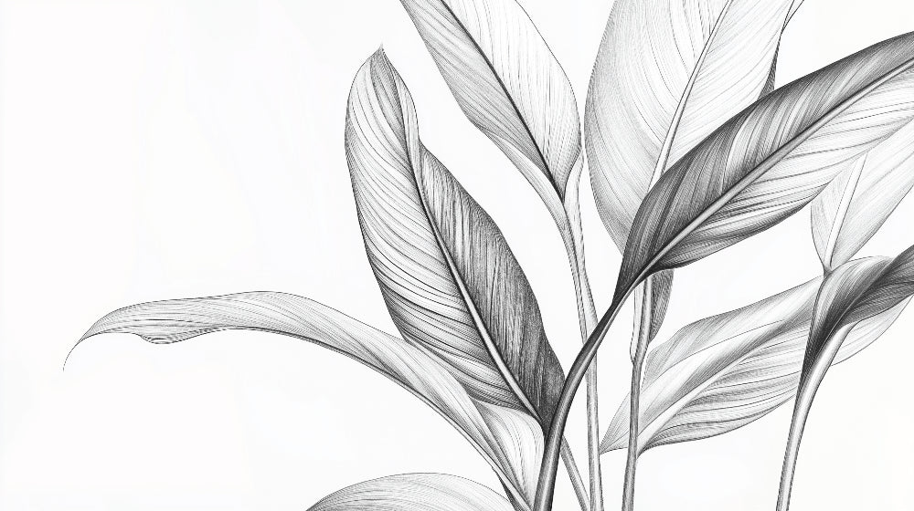 Black and white botanical wallpaper design file showing detailed leaf pattern and textures