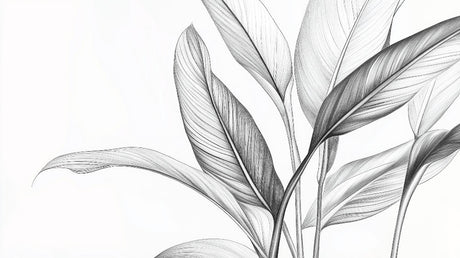 Black and white botanical wallpaper design file showing detailed leaf pattern and textures