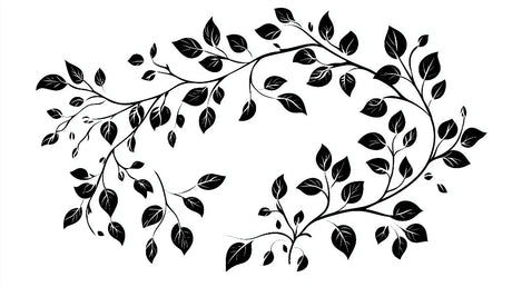 Black and white leaf pattern design file showing intricate botanical details and clean lines