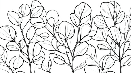 Minimalist black and white botanical wallpaper design file showing flowing leaf pattern