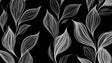 Black and white botanical leaf wallpaper creating a modern statement wall in a minimalist living room with white furniture