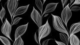 Papier Peint Mural Botanique | Feuilles en Art Linéaire Noir et Blanc