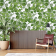 Botanical wallpaper with fresh green hops pattern brightening a modern living room