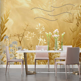 Wildflower Meadow Wallpaper making statement in dining room with pendant lighting