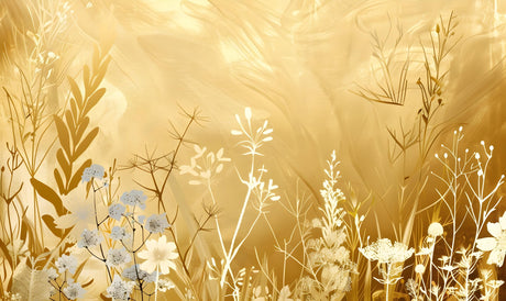 Botanical Wallpaper design file showing detailed golden meadow pattern on white background
