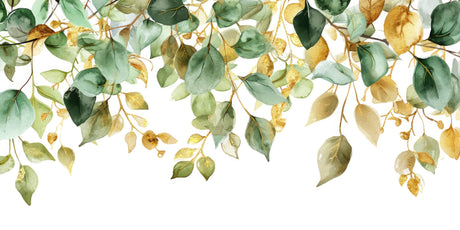 Design file of green and gold watercolor botanical pattern showing intricate leaf details