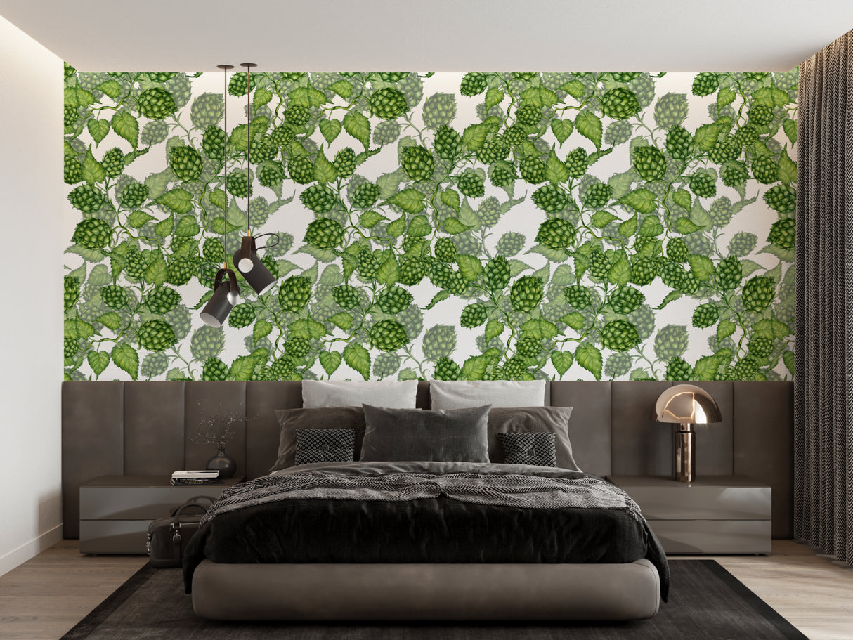 Nature-inspired hop pattern enhancing an entrance hallway with green tones