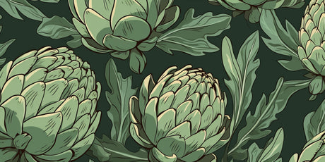 Design file of large green artichoke botanical pattern showing intricate details and natural textures