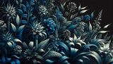 Dark floral mural creating drama in master bedroom setting