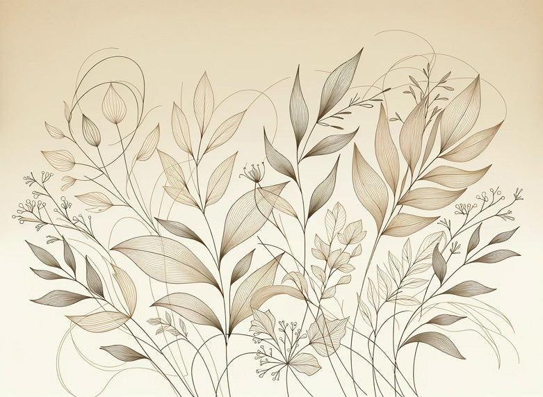 Minimalist botanical line art wallpaper design file showing elegant foliage pattern