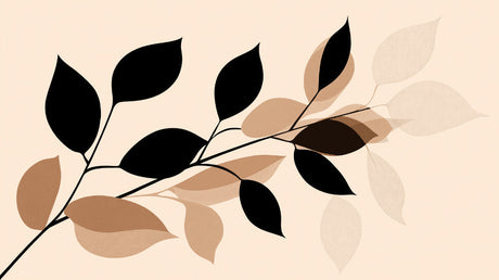 Black and beige botanical wallpaper design file showing overlapping leaf pattern and refined details