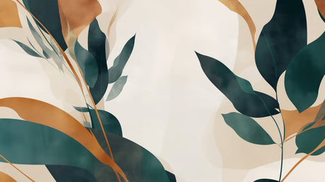 Botanical wall mural with gold accents creating a fresh look in a modern living room