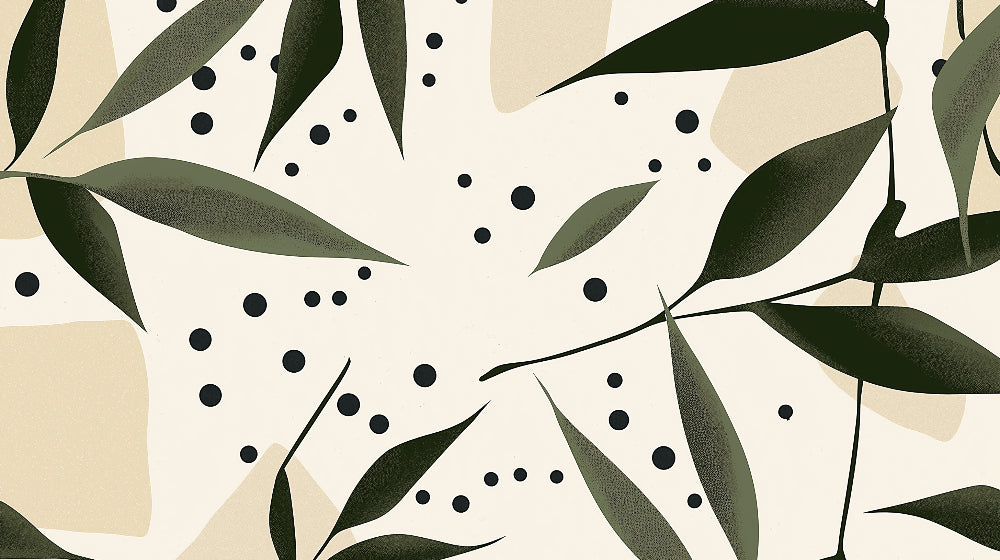 Botanical leaves and dots wallpaper design file showing pattern detail and color scheme