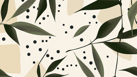 Botanical leaves and dots wallpaper design file showing pattern detail and color scheme
