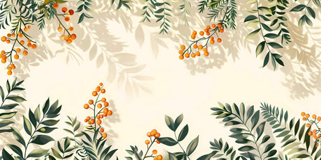 Botanical orange berries and green leaves design file showing intricate pattern details