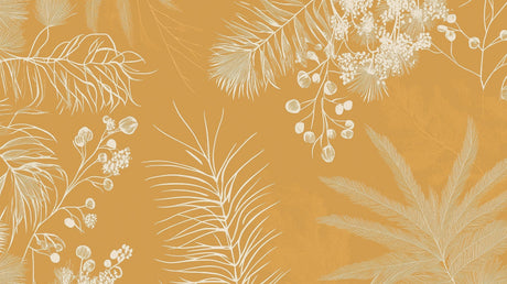 White palm leaves on gold background design file showing intricate botanical pattern details