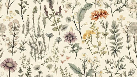 Botanical garden wallpaper design file showing detailed vintage floral pattern and butterflies