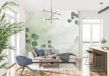 Green botanical wallpaper creating depth in a contemporary entrance hall
