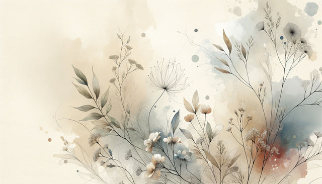 Botanical wallpaper mural with watercolor wildflowers creating a serene atmosphere in a modern living room