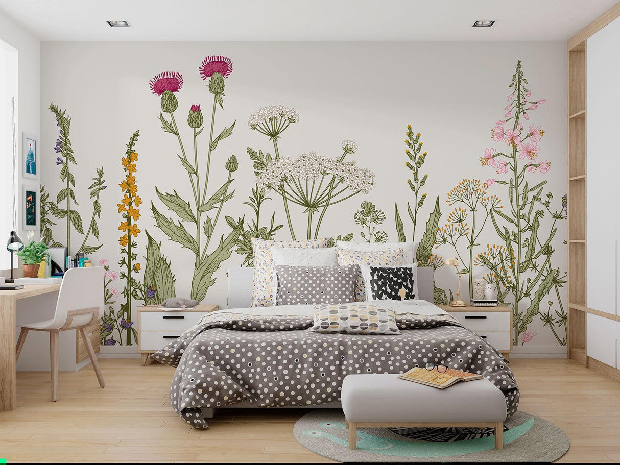 Wildflower mural bringing nature into a bathroom design