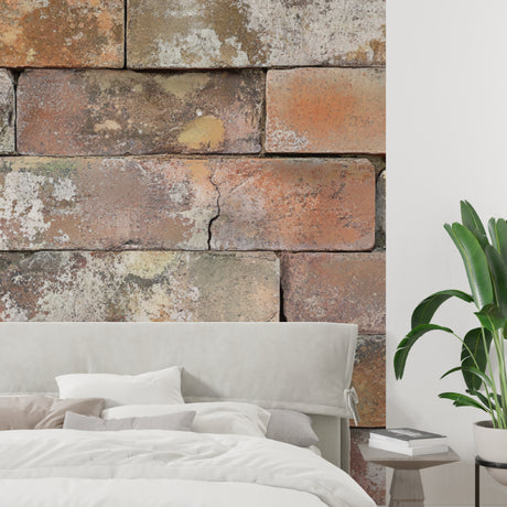 Brick wallpaper in modern kitchen with industrial pendant lights