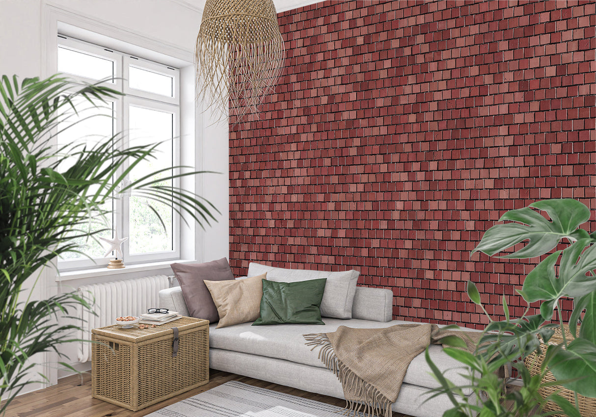 Brick mural creating urban loft feel in bedroom setting