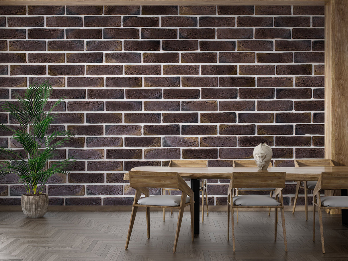Industrial brick wall mural in cozy dining room setting