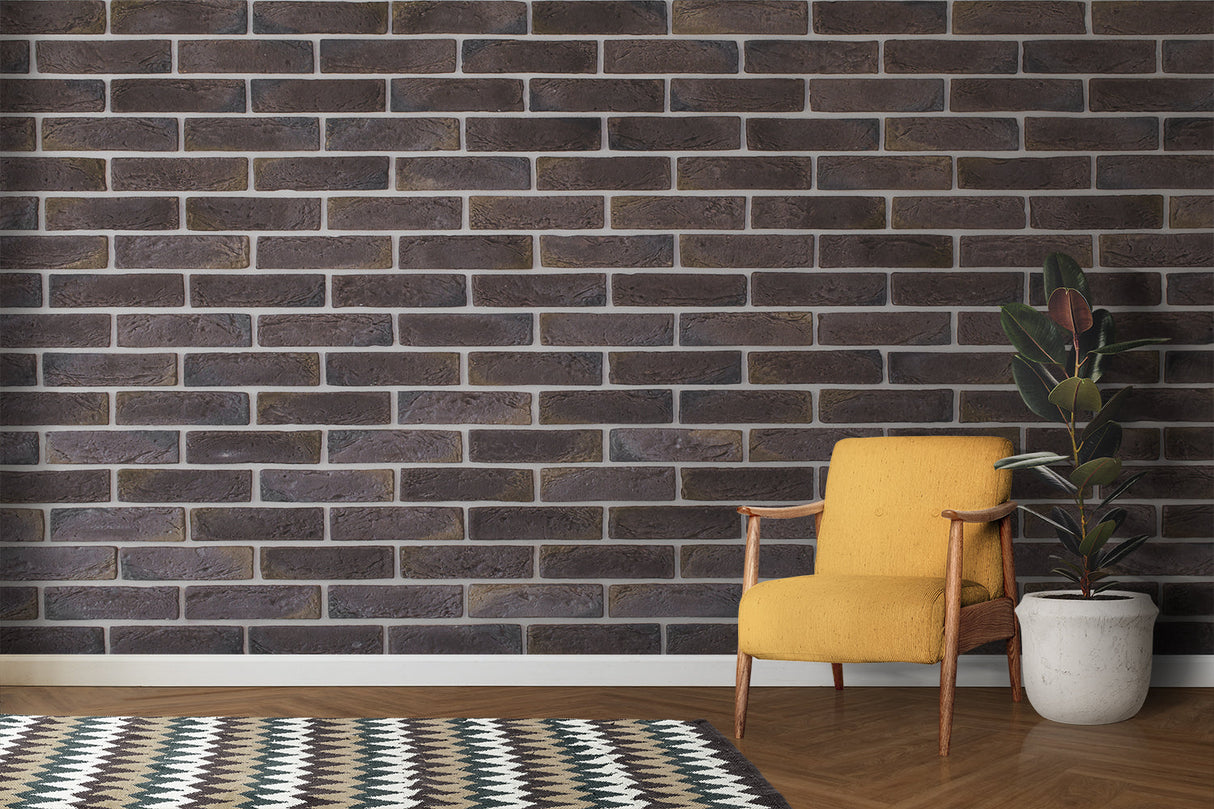 Modern brick wallpaper creating accent wall in master bedroom