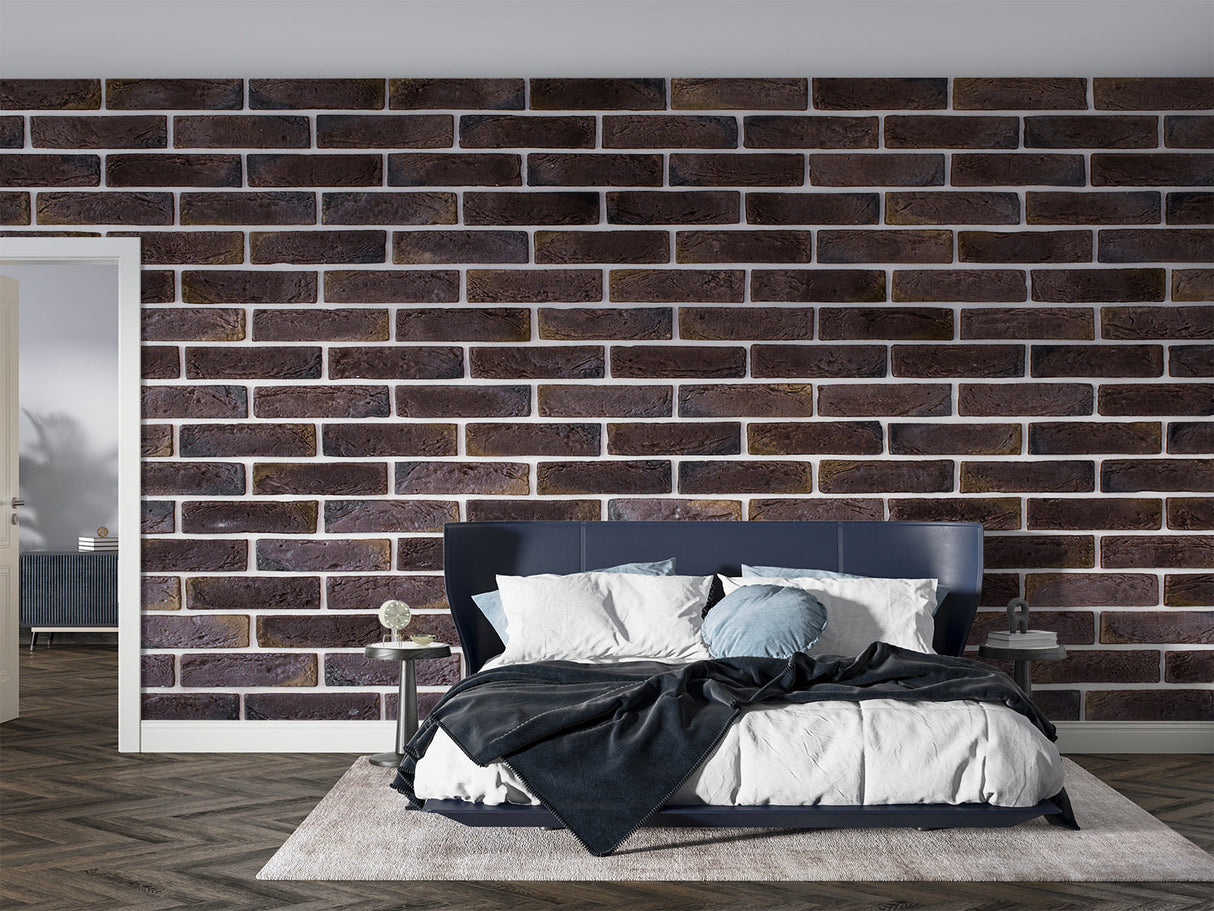 Industrial brown brick mural in contemporary kitchen space