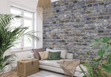 Stone effect wallpaper showcased in modern kitchen with stainless steel appliances