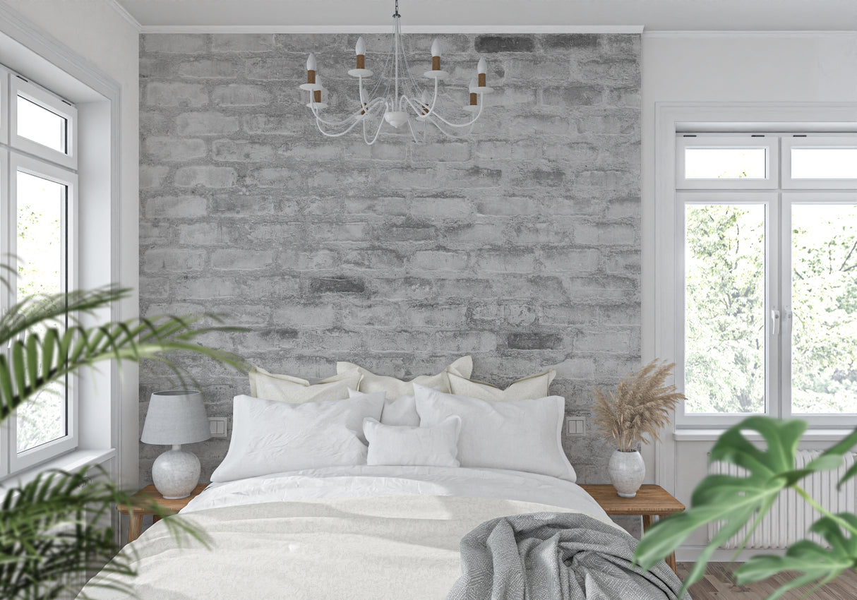 Brick wall mural adding urban touch to dining room