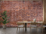 Industrial brick wallpaper feature wall in a contemporary home office setup