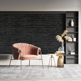 Modern black brick mural in dining room with contemporary furniture