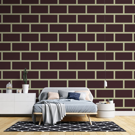 Modern brown brick wallpaper with beige joints creating a stunning accent wall in a minimalist living room setting