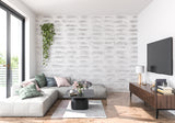 Industrial brick wallpaper pattern in a contemporary dining room setting