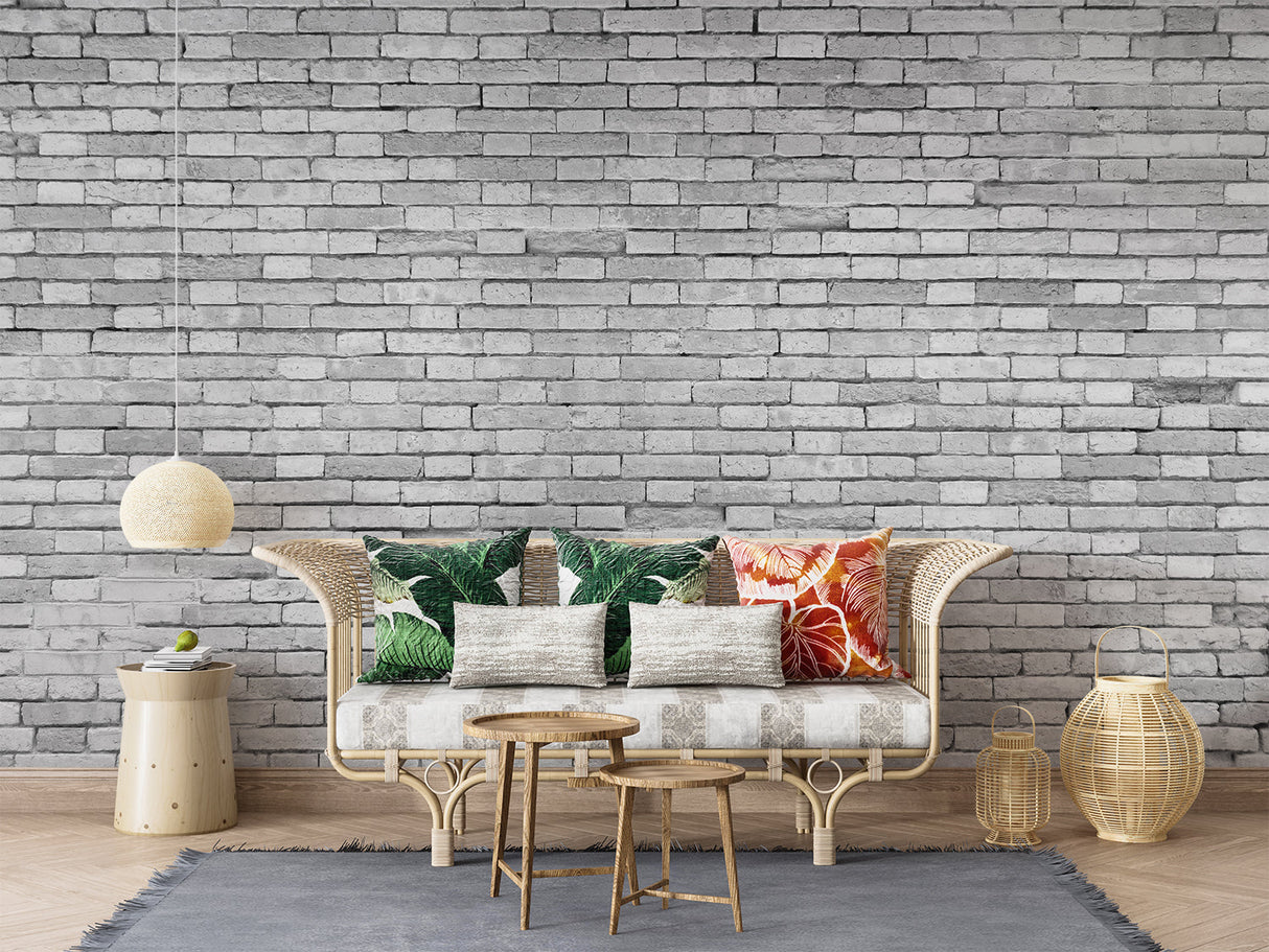 Industrial stone wall mural in minimalist home office space